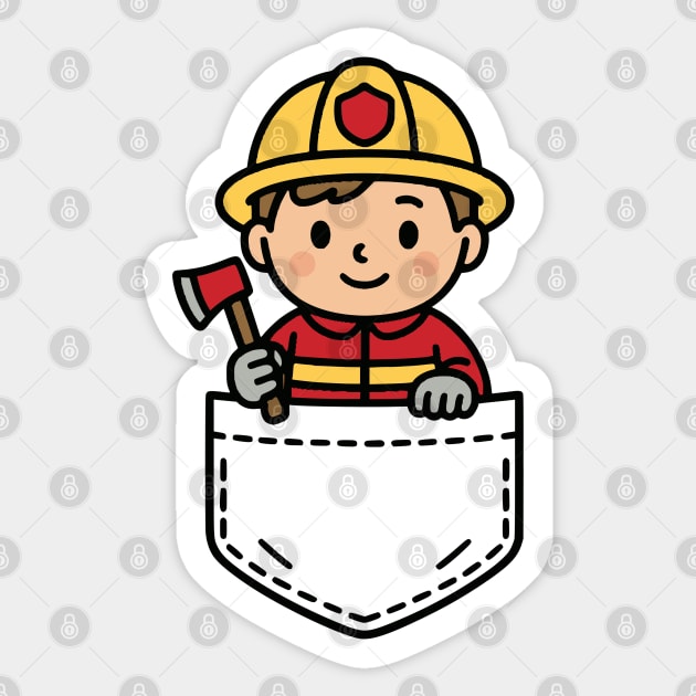Funny Boy Firefighter Pocket Pal Cute Fireman Rescue Hero Sticker by Yesteeyear